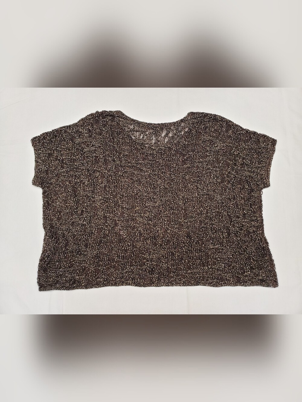 Eileen Fisher Brown Gold Metallic Linen Open Knit SweaterSize Small Italian Yarn - Picture 6 of 6